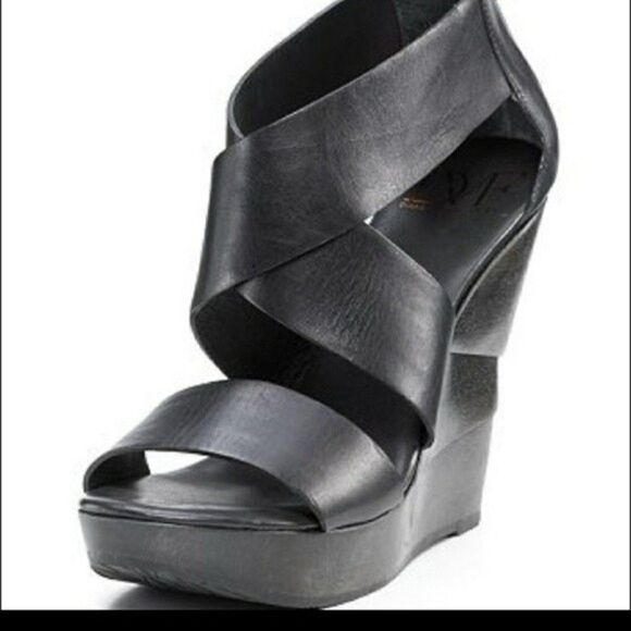 Diane von Furstenberg Black Leather Opal Crisscross Wedge Sandals - Picture 14 of 14